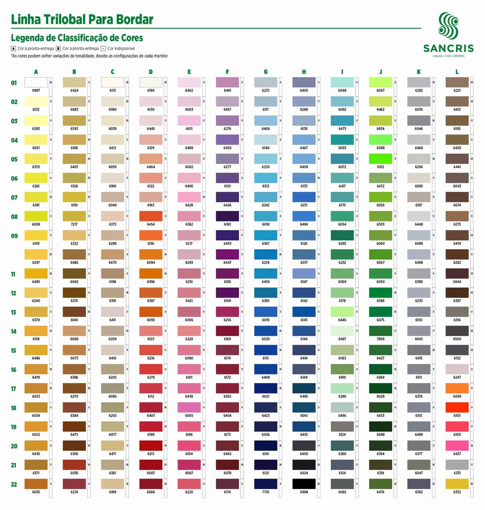 Carta de colores hilo trilobal de bordar Sancris